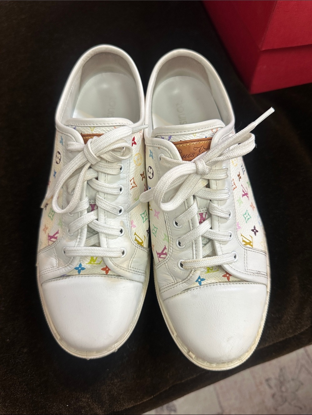 Authentic Louis Vuitton white sneakers with multicolor LV